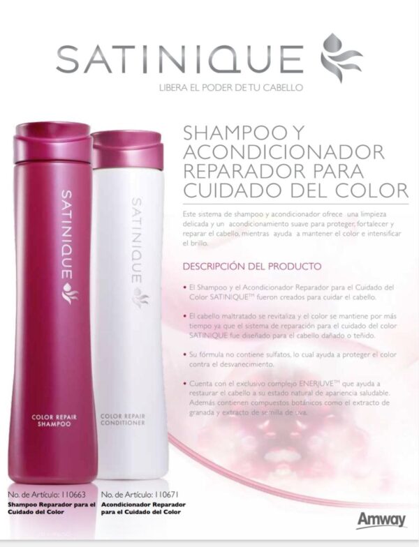 Este sistema de shampoo y acondicionador ofrece una limpieza delicada y un acondicionamiento suave para proteger, fortalecer y reparar el cabello, mientras ayuda a mantener el color e intensificar el brillo